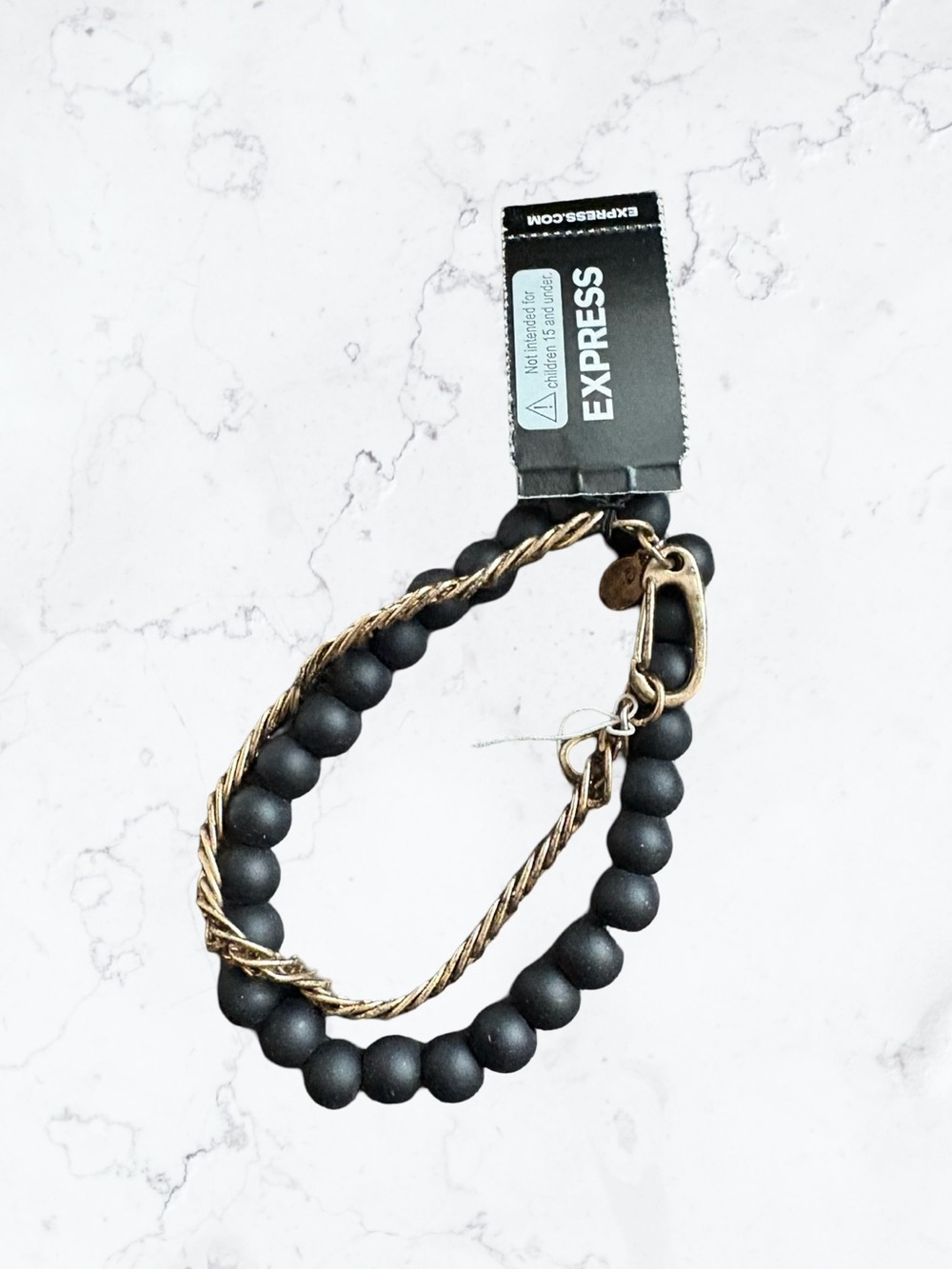 Express Black Bead Bracelet with Gold Twist Rope